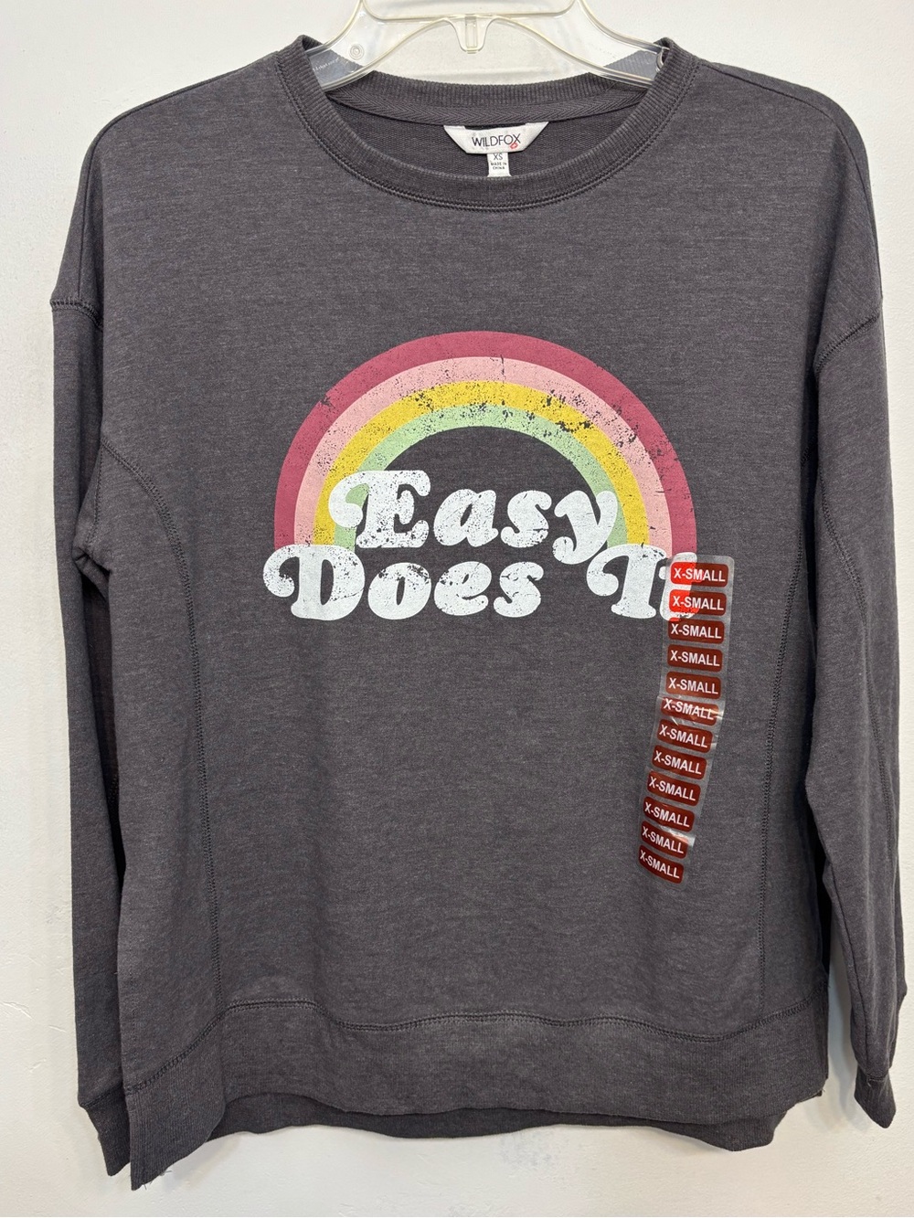 Wildfox Gray “Easy Does It” Rainbow Oversized Statement Sweatshirt Womens XS NWT